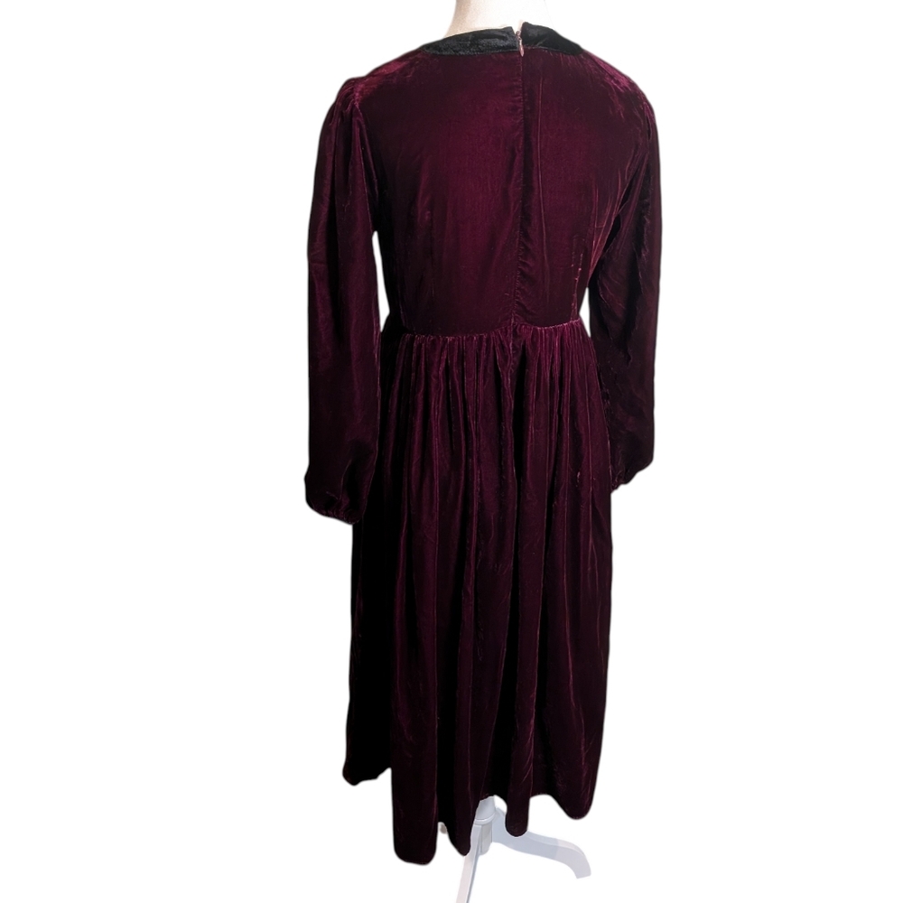 UUNIQ Burgundy Dress With Rhinestone Bows Midi Velvet The Great Gatsby Size Med - Picture 7 of 10